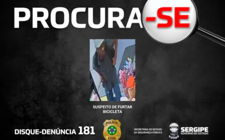 Polícia Civil divulga imagem do suspeito de furtar bicicleta na Zona Norte de Aracaju