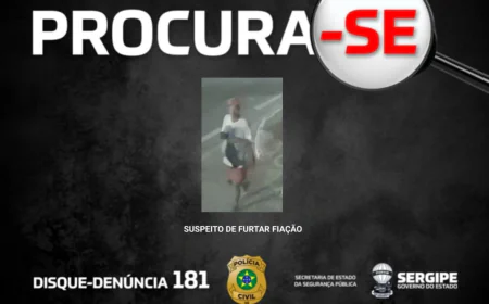 Polícia Civil divulga imagem do suspeito de furtar cabos de fibra óptica na avenida Gentil Tavares, em Aracaju