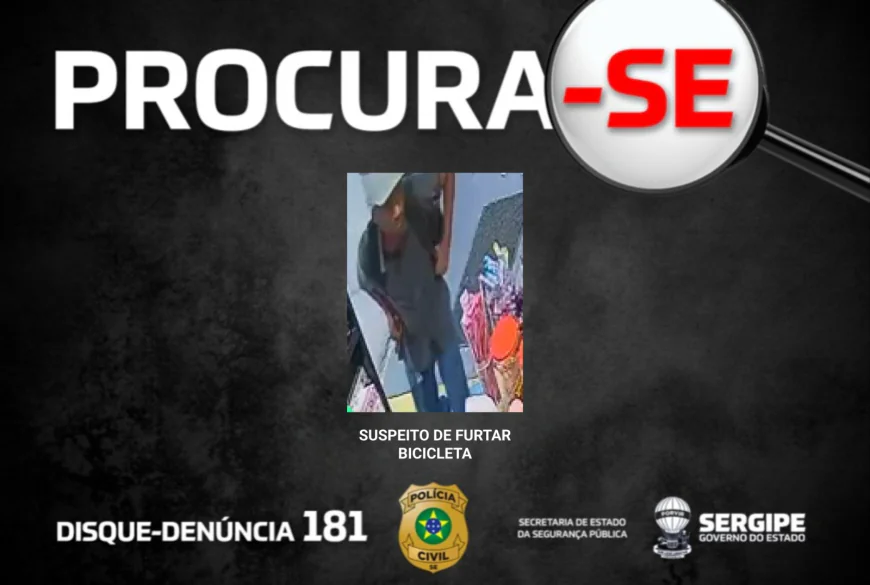 Polícia Civil divulga imagem do suspeito de furtar bicicleta na Zona Norte de Aracaju